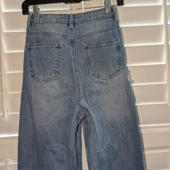 *3 FOR $9* Missguided Wide Leg Straight Fit Light Wash Rinse High Rise Pant Jean - Picture 4 of 4